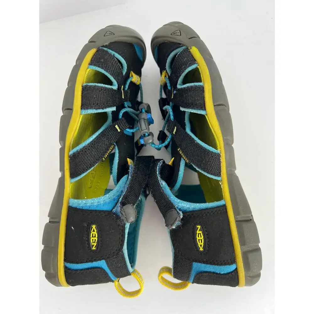 Keen Big Kids Seacamp II CNX Waterproof Water Sandals Black Blue Youth Size 5 6